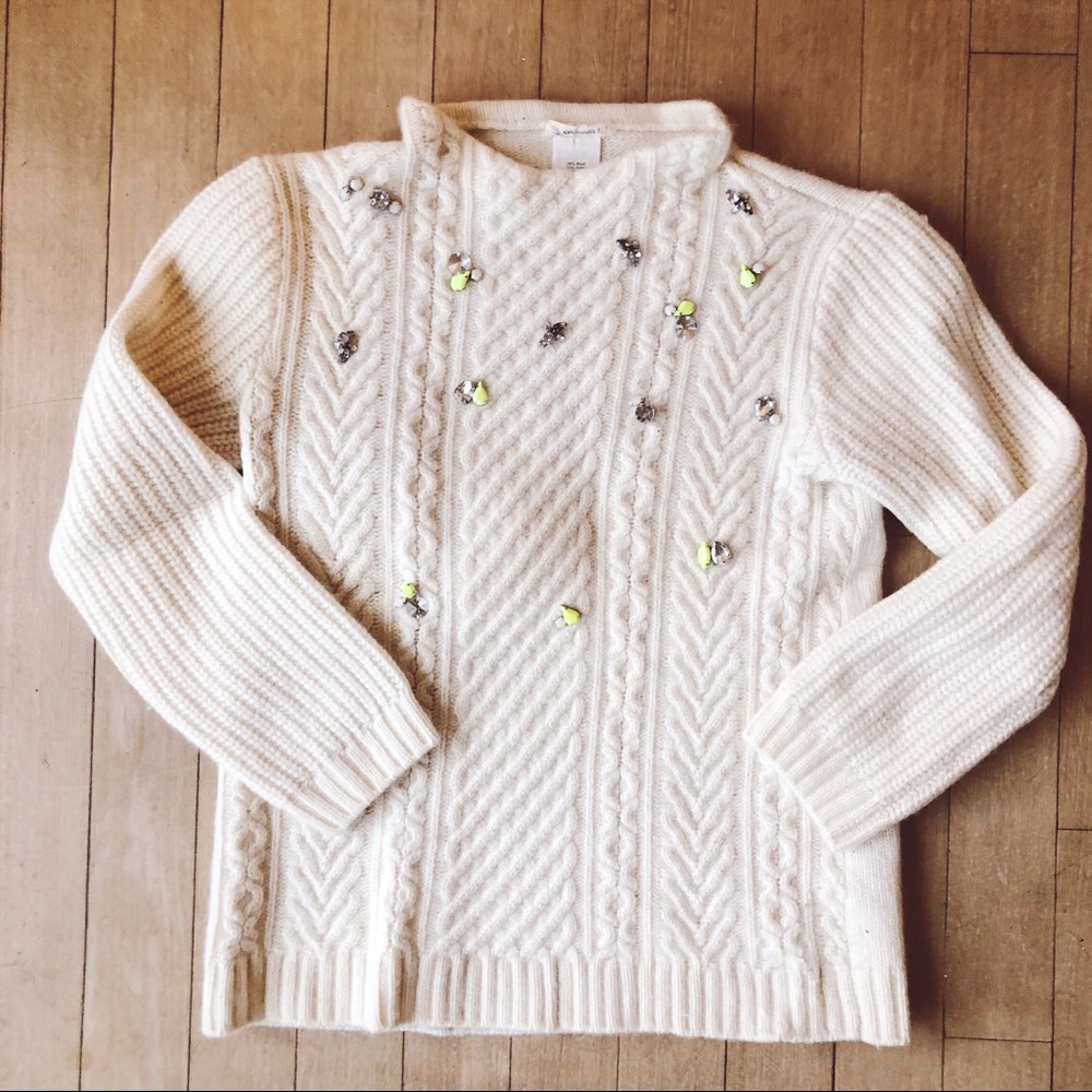 Crewcuts Cable Knit Jeweled Sweater
